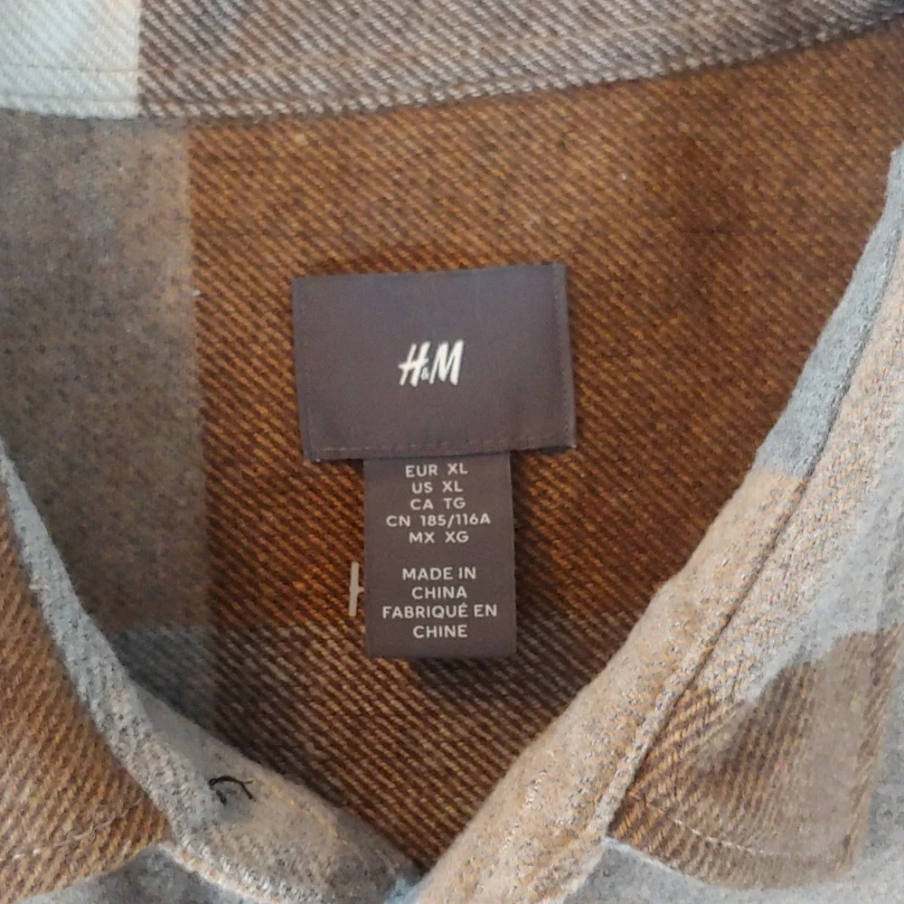 Men's Plaid Polyester Blend Button Shirt Brown, Tan, XL - Picture 8 of 15